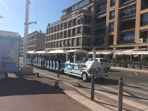 Tourist train in Marseille right next to the Old Harbor