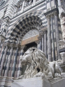 Detail of a lion at Genoa Cathedral