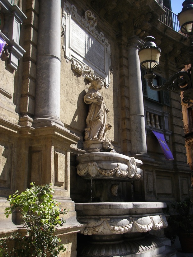 Detail of a statue in I Quattro Canti, Piazza Vigliena